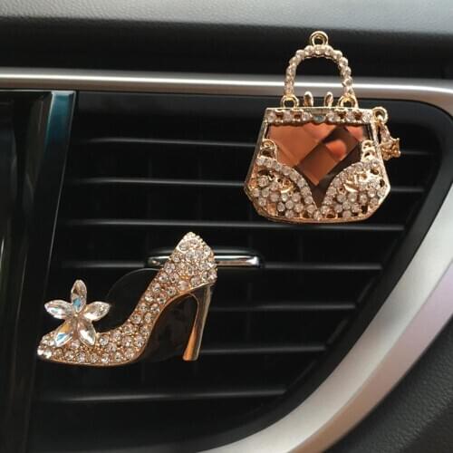 Car Decor Diamond Purse Car Air Freshener Auto Outlet Perfume Clip Car Scent Diffuser Bling Crystal Car Accessories for Girls