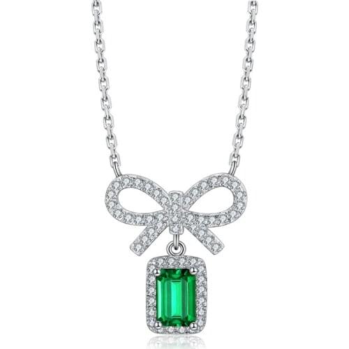 Pirmiana 925 Sterling Silver Necklace Lab Grown Emerald Pendants Women Jewelry Wedding Party Gift