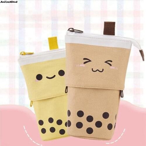 For Kids Gift School Student Back To School Stationery Cute Pen Pencil Bag Case Pearl Milk Tea Fold Pen Stand Holder Organizer
