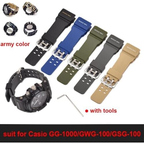 Watch Band Suitable for Casio Strap GG-1000 / GWG-100 / GSG-100 Watch Accessories Army Color Silicone Strap