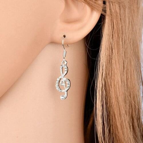 New Fashion Asymmetrical Music Note Pendant Full Crystal Charm Dangle Earrings Boucle D'oreille For Women
