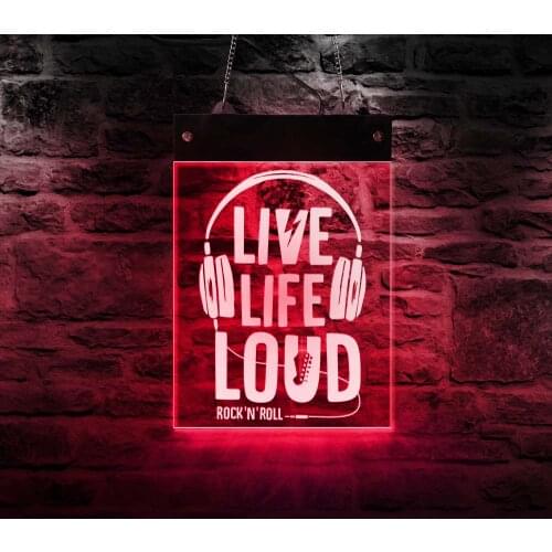 Live Life Loud Rock And Roll RGB LED Wall Neon Sign Music Party Concert Live Display Wall Light Up Décor For Rock Music Studio
