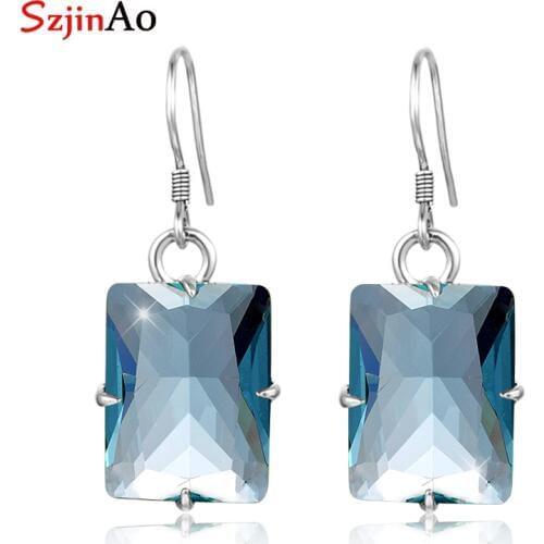 SzjinAo Wholesale Genuine Solid 925 Sterling Silver Peridot Earrings Vintaga August Birthstone Fine Jewelry Women Accessories