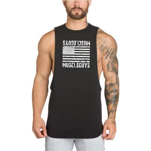 Muscleguys Brand Gym Singlet Canotte Bodybuilding Stringer Tank Top Men Fitness Sleeveless Shirt USA Flag Vest Workout Tanktop