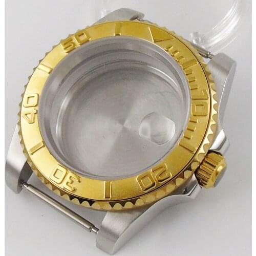 High Quality fit NH35 NH35A Movement Men 40mm Watch Case Gold Bezel insert Sapphire Crystal