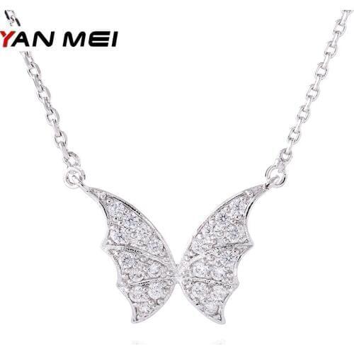 YANMEI Crystal Fly Butterfly Chain Pendant Necklaces For Women Cublic Zircon Mirco Insect Papillon Jewelry Accessories YMD1312