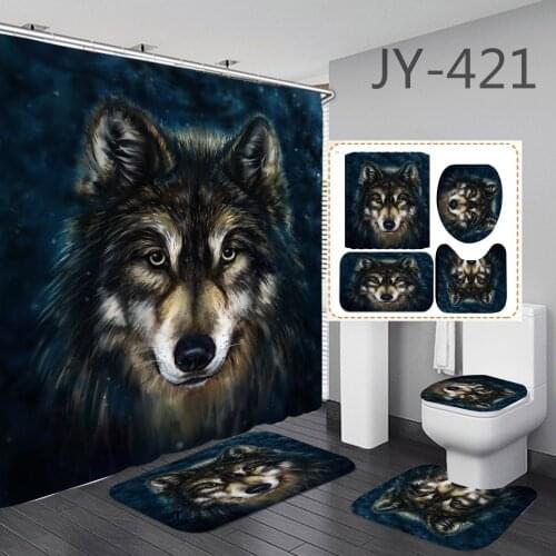 3D Print Funny Animal Cat Dog Shower Curtain Bath Screens Waterproof Toilet Polyester Cover Mat Set Anti-Slip Bathroom Rugs Kits