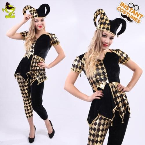 Female Clown Costume Halloween Cosplay Evil Clown Circus Show Performance Clothing Role Play Party Fancy Dress Up