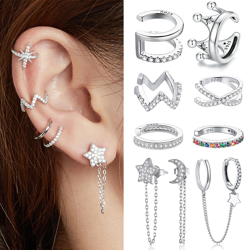 Bamoer 1PC 925 sterling silver clipr girls Earrings for Women CZ ear stud Circle Earrings women Wedding party Jewelry SCE577