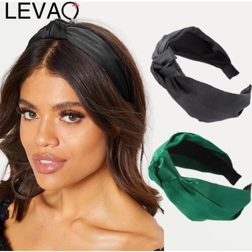 Levao Glossy Satin Knot Headband Women Head Hoop Headwear New Solid Black Hairband Hair Hoop for Girls Bezel Hair Accessories