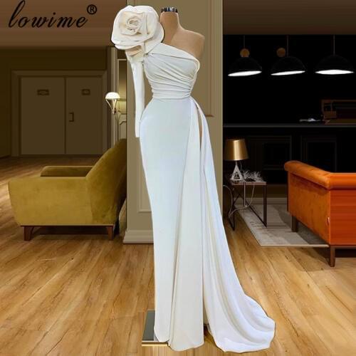 2020 Dubai Muslim Long Prom Gowns Mermaid One Shoulder Formal Robe De Soiree Elastic Arabic Cocktail Dress Women Vestidos Custom