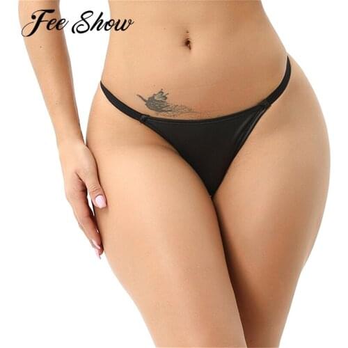 Women Lingerie Low Waist Faux Leather T-back Mini Bikini Thong Underwear Breathable Elastic Waistband G-string Bottom Underpants