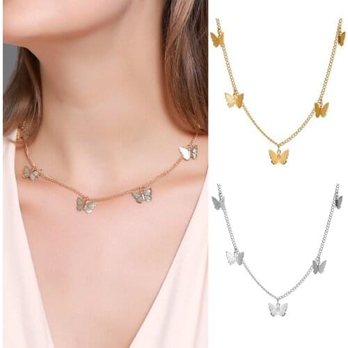 Bohemian Gold Butterfly Necklace For Women Gold Clavicle Chain 2020 Fashion Blue Butterfly Beach Jewelry Bulk Gift Collier