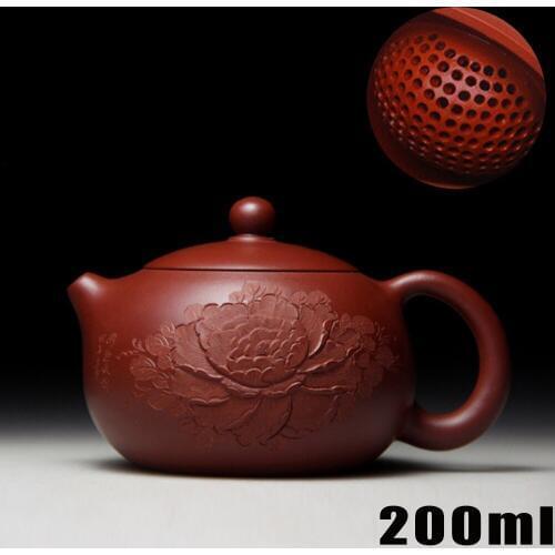 Famous Teapot Yixing Teapots 200ml Bouns 3 Cups Ceramic Chinese Purple Clay Tea Pot Handmade Kung Fu Set Porcelain Kettle Peony