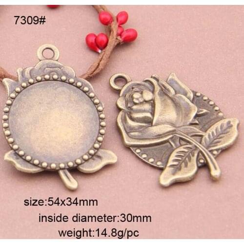 10pcs/lot Alloy Retro Rose Necklace Pendant Setting Cabochon Cameo Base Tray Bezel Blank Fit 30mm Glass Cabochon