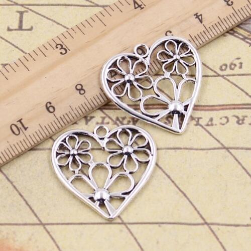 10pcs Charms Heart Flower 29x29mm Antique Bronze Silver Color Pendants Making DIY Handmade Tibetan Finding Jewelry For Bracelet