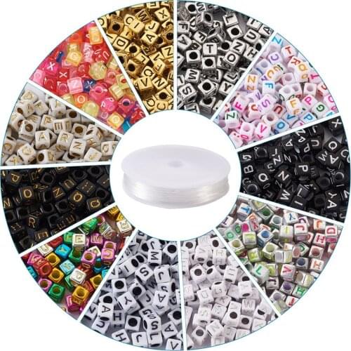 1650pcs Mixed Letter Acrylic Beads Alphabet Cube Loose Spacer Beads with Elastic Thread For Jewelry Making DIY Bracelet Necklace