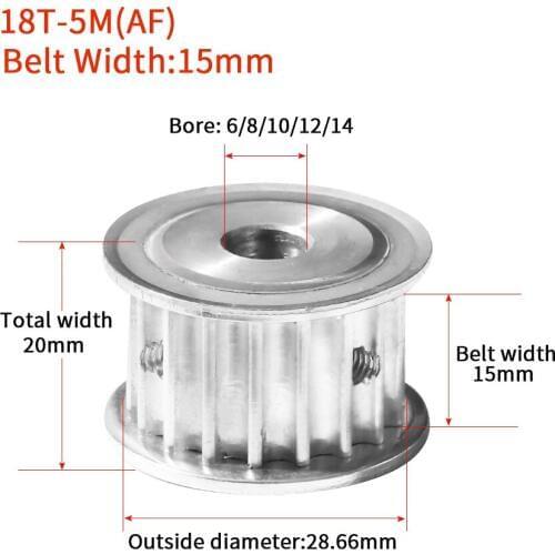 18 Teeth 5M Timing Pulley Bore5/6/7/8/10/12/14/15mm Fit W=15mm HTD 5M Timing Belt18T 18Teeth HTD 5M Timing Pulley