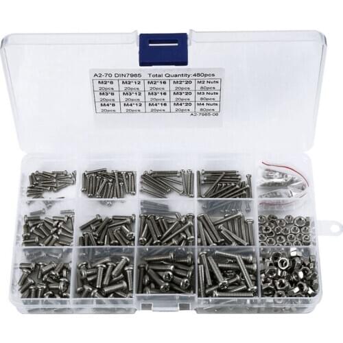 480Pcs/Set M2 M2.5 M3 Din7985 Gb818 Steel Cross Recessed Pan Head Screws Phillips Screws Assortment Kit Hw028
