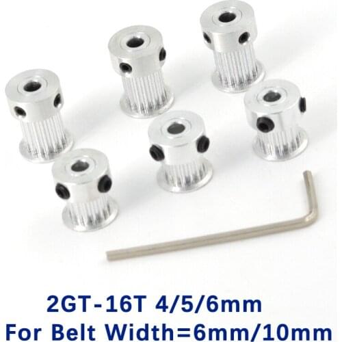 5pcs 16 teeth 2GT Timing Pulley Bore 4/5/6mm for GT2 Open Synchronous belt width 6mm/10mm small backlash 16Teeth 16T
