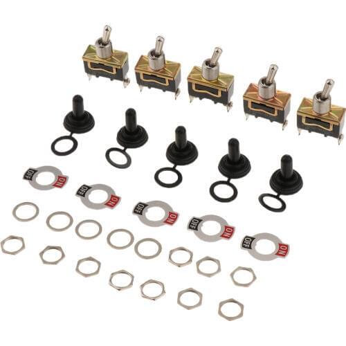 5 Pieces SPST 2Pin Car Boat 15A 250V ON/OFF Rocker Toggle Switch+Waterproof Boot