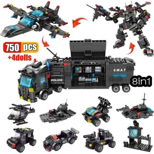 715pcs City Police Station Car Building Blocks For City SWAT Team Truck House Blocks Diy Toy For Boys Children