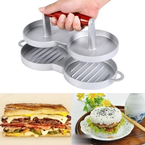 Non stick coating hamburger press high quality wooden handle double lattice hole breakfast food waffle mould kitchen tool