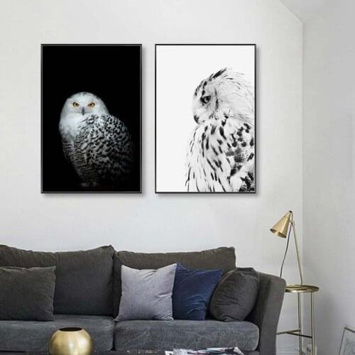 Black White Owl Animal Canvas Painting Modern Wall Art Posters and Prints Minimalist Wall Pictures for Living Room Home Decor