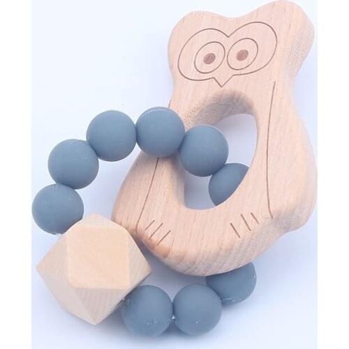 Baby Wooden + silicone Teether Crochet Chew Beads Teething Toy Teether Montessori Bracelets Bracelets