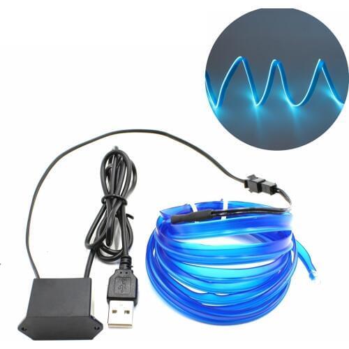 EL Wire With 6mm Sewing Edge Flexible Neon Lamp Glow Rope Tube Cable LED Strip Light For Car Decoration With DC 5V USB Adapter