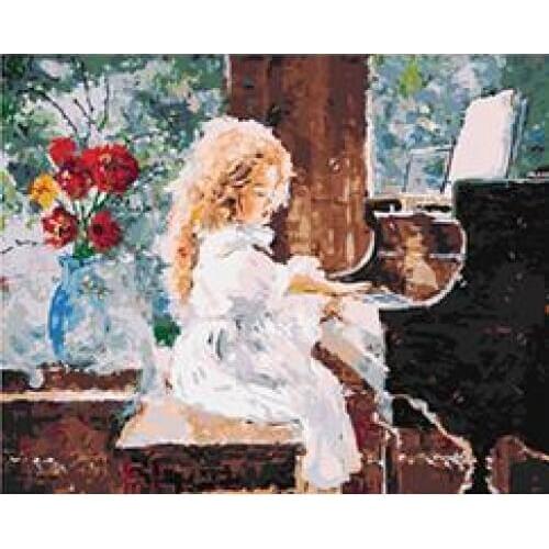MaHuaf-X1331 Girl Playing Piano DIY painting on canvas hand painted coloring by numbers 40x50 framed