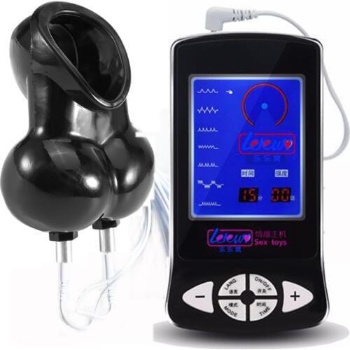 Electric Shock Scrotum Ring Electro Shock Sex Ball Stretcher Chastity Cage Cock Rings Male Medical Electro Shock Sex Toys Kits