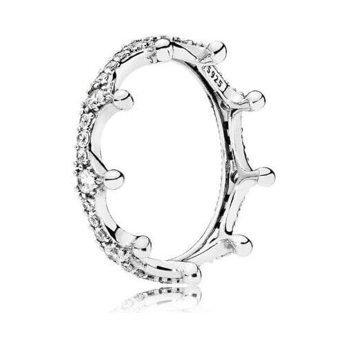925 Sterling Silver Pan Ring Enchanted Crown With Crystal Rings For Women Wedding Party Gift Diy Fashion Jewelry