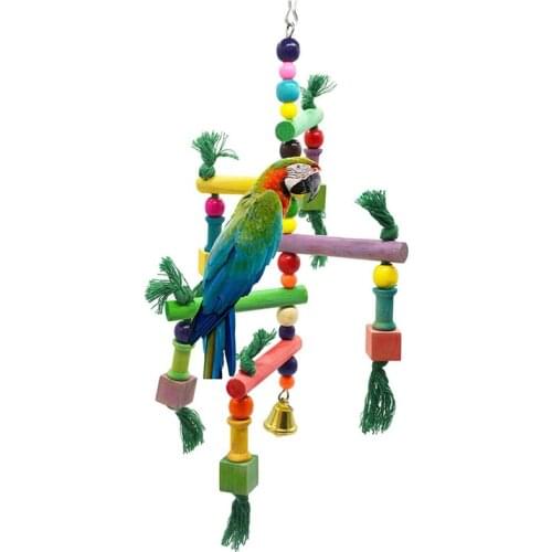 Colorful Bird Perch Wooden Bead Tassel Parrot Swing Ladder Parrot Perch Swing Ladder Parrot Swing For Bird Toy Bird Supplies