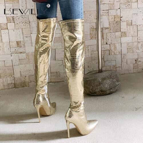 Lsewilly 2020 New Arrivals Plus Size 48 Sexy Thin Heels Over The Knee Boots Woman Pointed Toe Zipper Fashion Boots Female