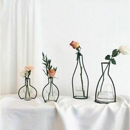 Creative DIY Party Home Decoration Vase Black Plant Rack Stand Holder Iron Wire Flower Vases(cup Not Included