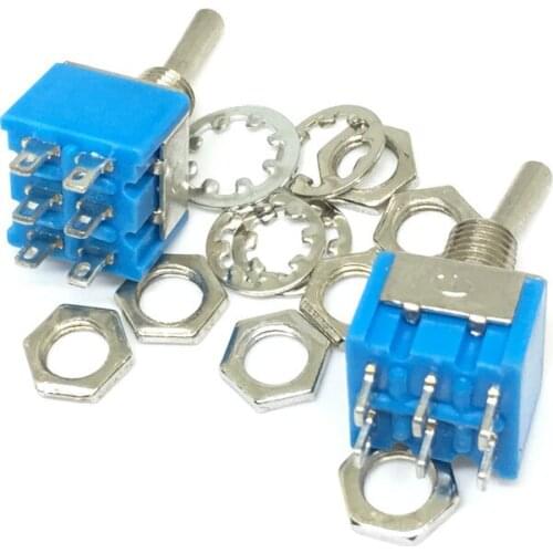 10Pcs High quality Mini 6 Pin 2 Position Toggle Switches ON-ON DPDT Mini Toggle Switch 6A/125V 3A/250V AC MTS-202 Navy Blue