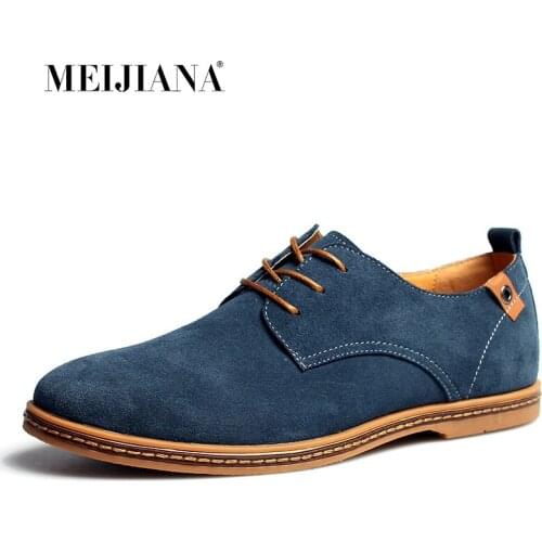 MEIJIANA Fashion Men Shoes Suede Leather Casual Flat Shoes Lace-up Mens Flats for Man Rubber Outsole Driving Shoes Footwear