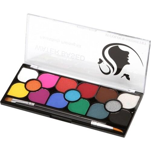 Water Based Non-Toxic Face&Body Paint for Party-Kids adult-15Colors Palette 2 Brushes for Adults Painting Brush Art Fancy Dress