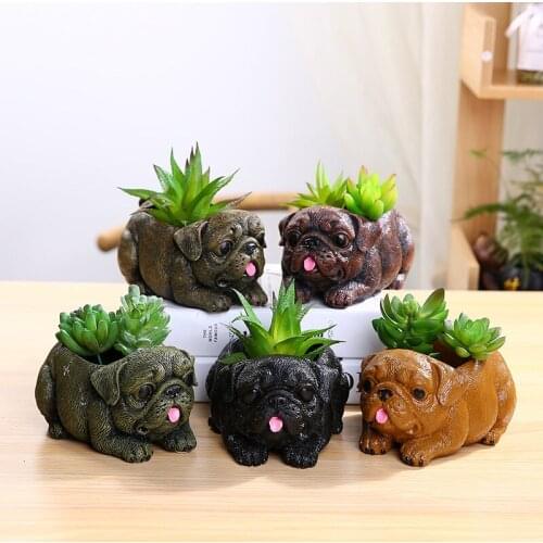 Creative Cartoon Cement Dog Sculpture PlantPot Ornaments Animal Flowerpot Plant Small Potted Bonsai Home Decoration Accessories