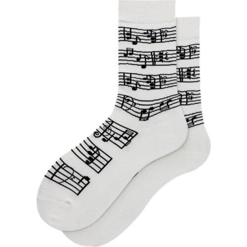 White Sheet Music Print Pattern Girl Socks Couple Gift Cotton Street Trend Fashion Socks Unique and Cool Personality Design