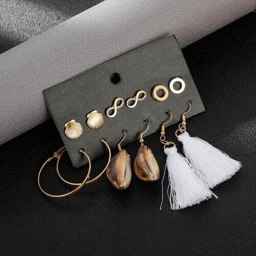 New fashion natural seashell dangle drop earrings vintage ethnic tassel earrings for women geometric metal statement earrings