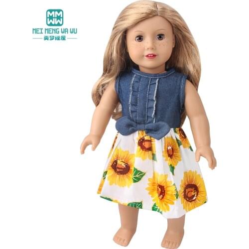Clothes for Dolls Fits American doll Toys New Born Doll Fashion Denim skirt Bow-Knot Dress Girls gift