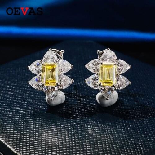 OEVAS 100% 925 Sterling Silver Earrings For Women Sparking High Carbon Diamond 5A+ Yellow Zircon Wedding Party Fine Jewelry