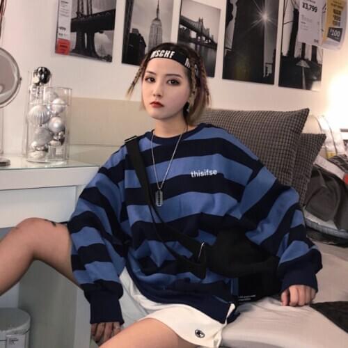 Autumn And Winter 2020 Sweatshirt Womens Striped Thin Top Base Shirt Fashion Hat-free Female Sudadera Mujer Wn
