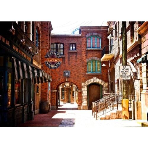 Outdoor Vintage Street Building Brick Wall Arch Photo Backdrop Vinyl Background for Children Lovers Photoshoot Photography Props