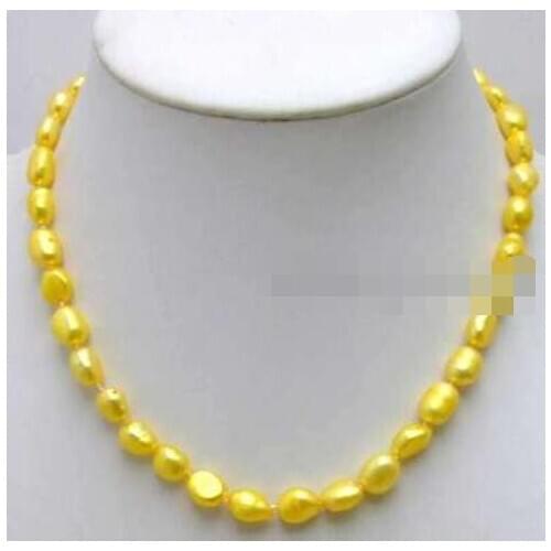 SALE Big 7-8mm Yellow Natural BAROQUE Freshwater PEARL 17" Necklace -nec5782