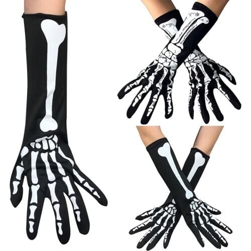 Fashion women Men White Skeleton Gloves Halloween Cosplay Costume Accessories Ghost Bone Gloves Mittens