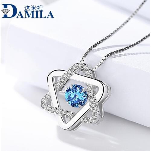 Rhodium plated necklaces pendants silver 925 with Cubic Zironia stone star S925 sterling silver pendant for women