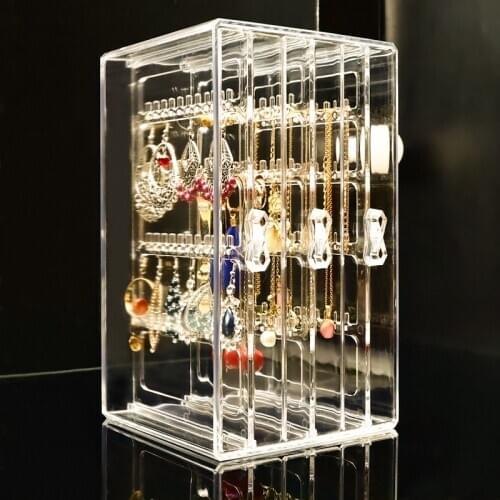 Dustproof Earrings Shelf Transparent Acrylic Hanger Jewelry Rack Ear Clip Necklace Plastic Three Trapezoidal Storage Box